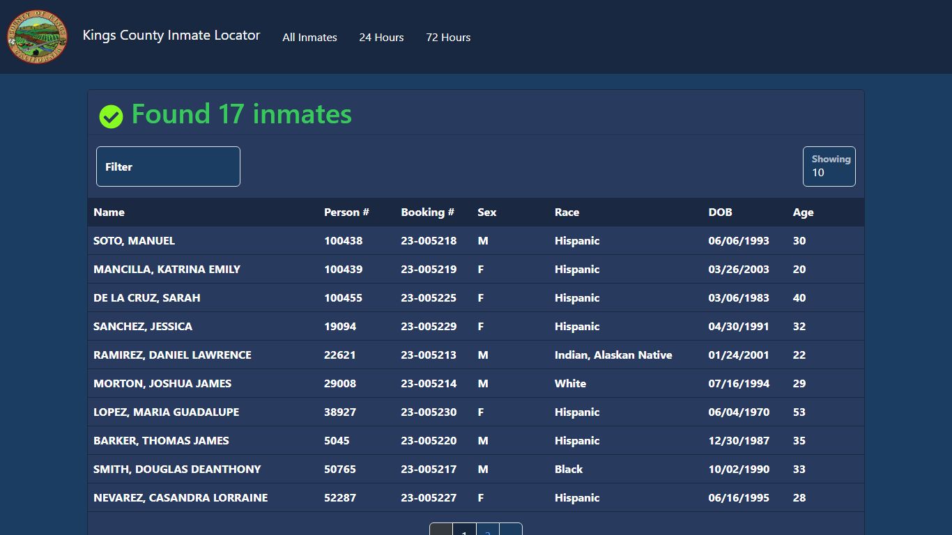 Inmates Booked in the Last 72 Hours